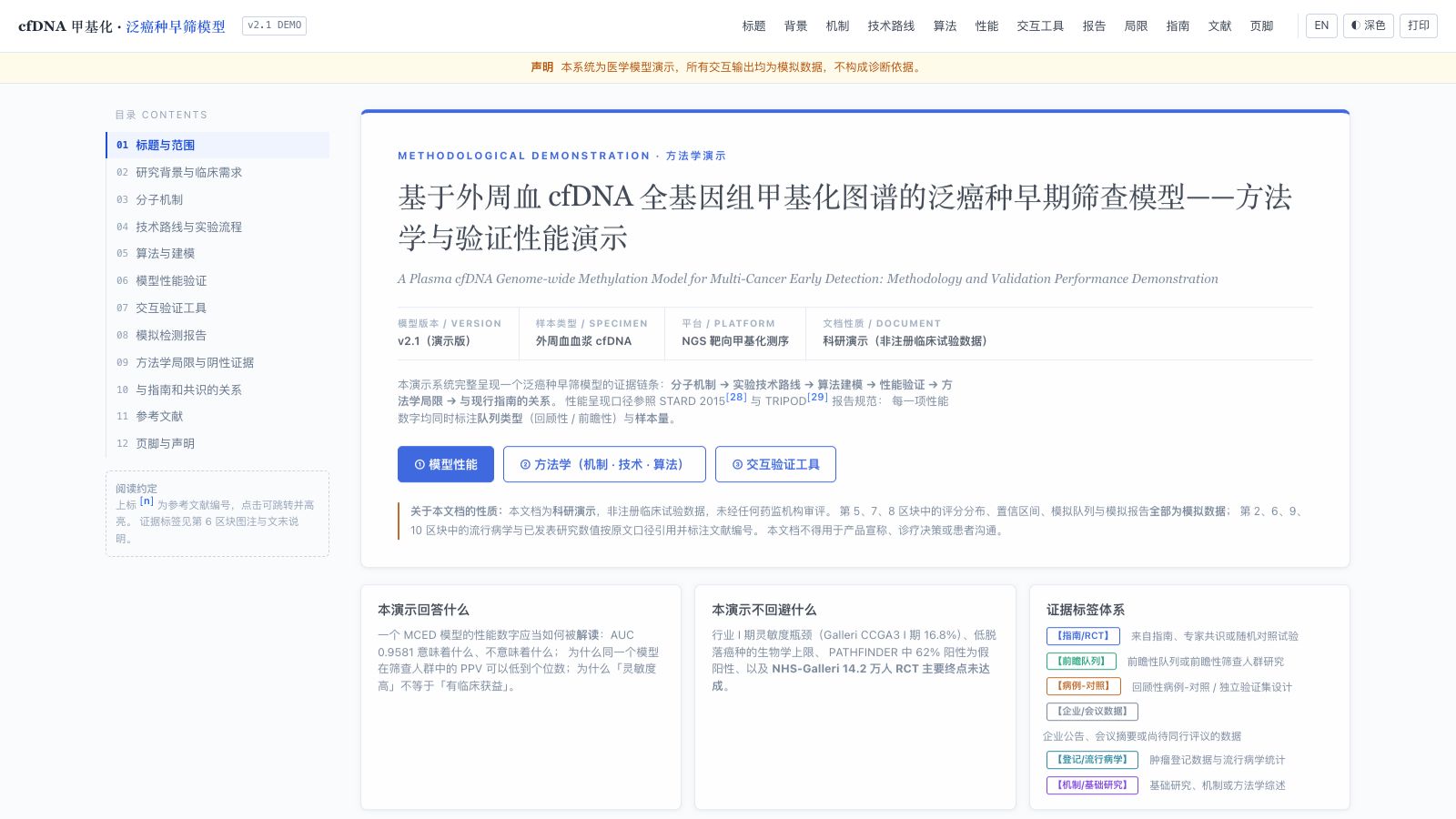 Play cfDNA 甲基化泛癌种早筛模型 · 方法学与验证性能演示 v2.1 - Free Simulation game online