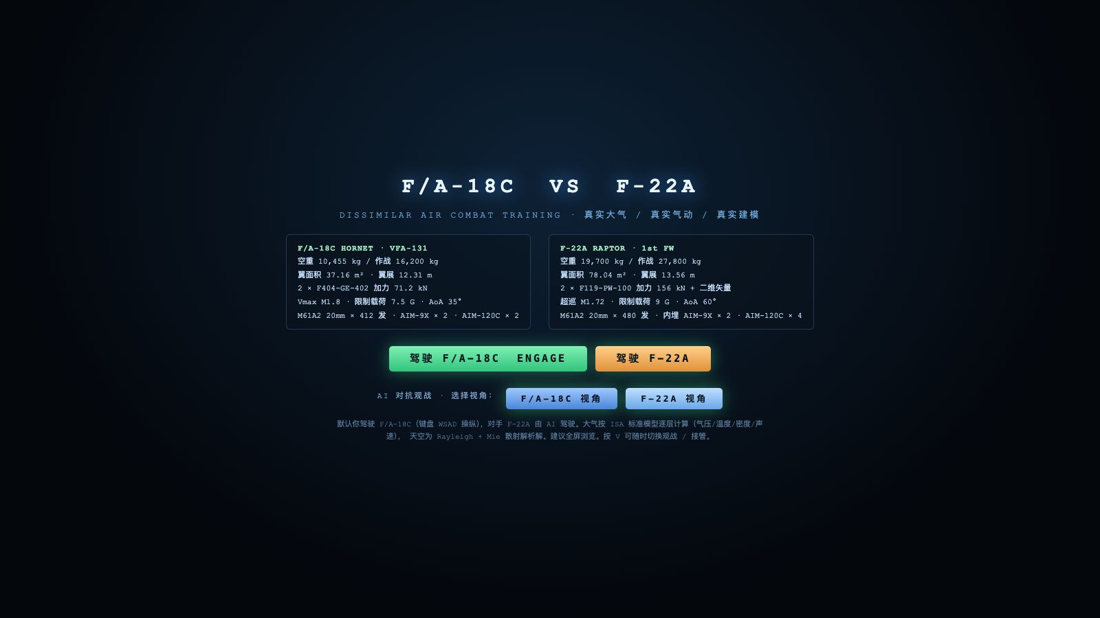 Play F/A-18C vs F-22A · 空战对抗模拟器 - Free Simulation game online
