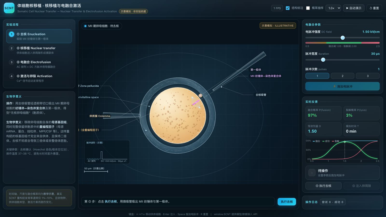 Play SCNT · 核移植与电融合激活 · 交互式演示 - Free Simulation game online