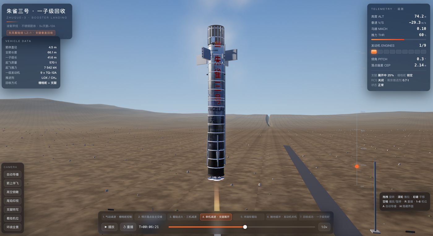 Play 朱雀三号 · 一子级陆地回收着陆 3D - Free Simulation game online